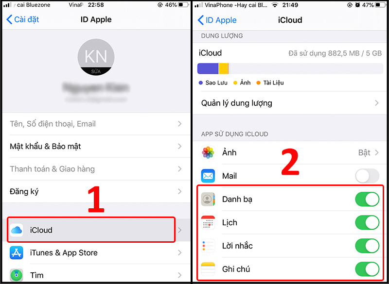 Tắt tính năng iCloud Sync