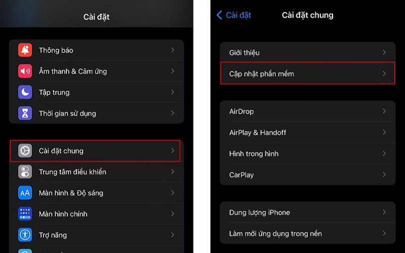 cập nhật lại phần mềm