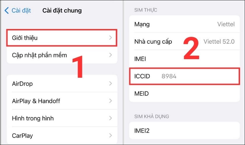 Kiểm tra mã nhận dạng thẻ SIM thích hợp ICCID