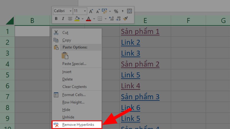 Cách xóa tất cả các link trong excel