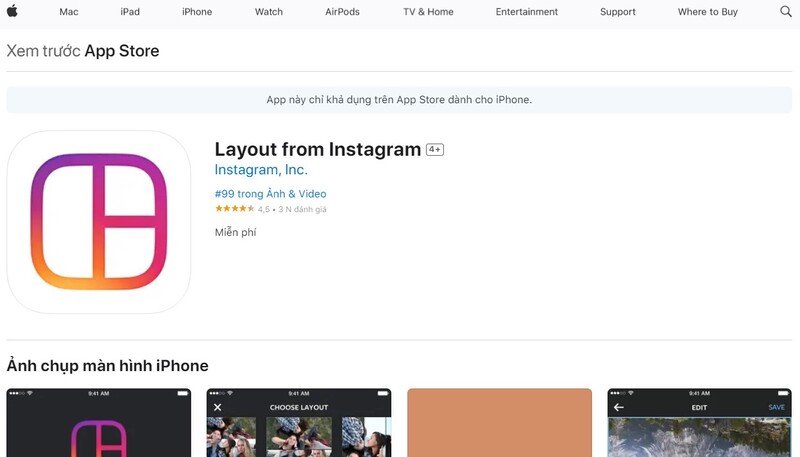 Layout From Instagram ghép nhiều ảnh thành 1 ảnh trên iphone