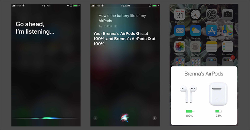 kiểm tra pin airpod trên iPhone bằng siri