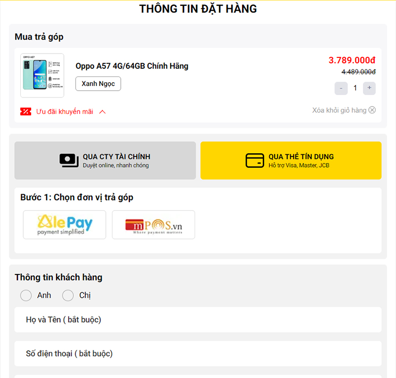 làm hồ sơ trả góp online