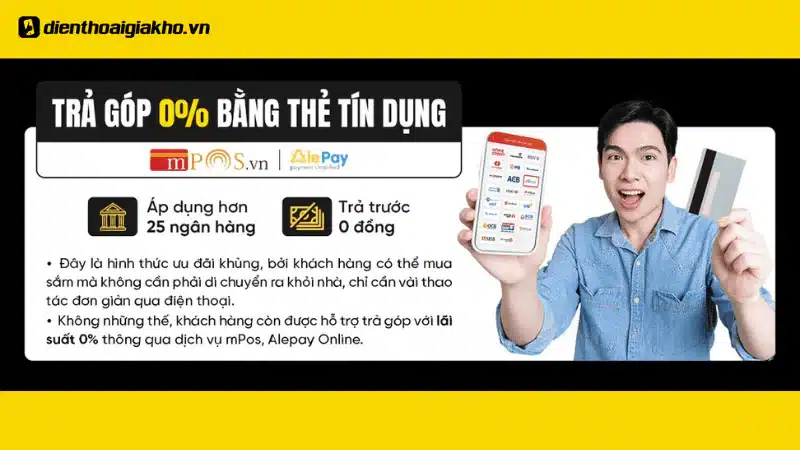2️⃣ Trả góp 0% qua thẻ tín dụng: