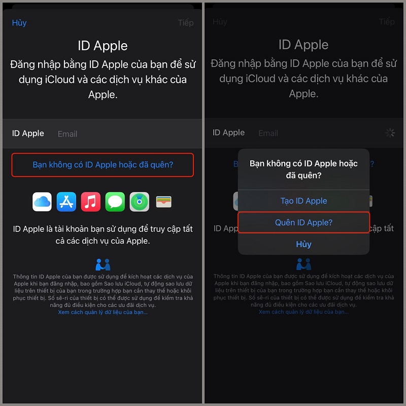 quên mật khẩu icloud
