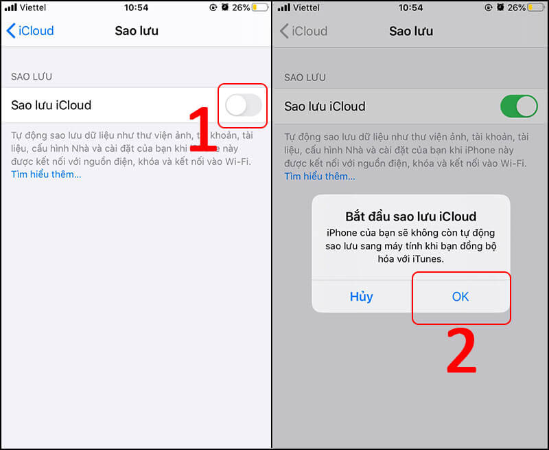 cách sao lưu ảnh trên iCloud khi hết dung lượng - Tiến hành sao lưu iCloud