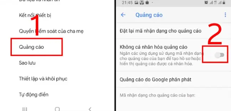 xóa quảng cáo trên màn hình điện thoại