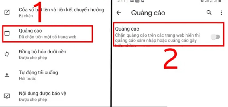 xóa quảng cáo trên màn hình điện thoại
