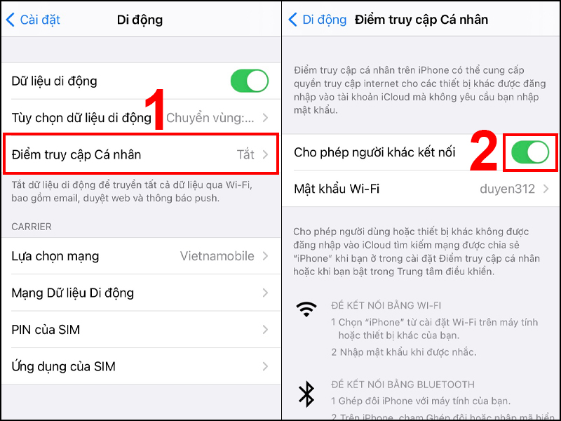 Cách chia sẻ mạng 4G cho điện thoại khác