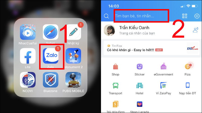 cách tìm facebook qua zalo không có số điện thoại