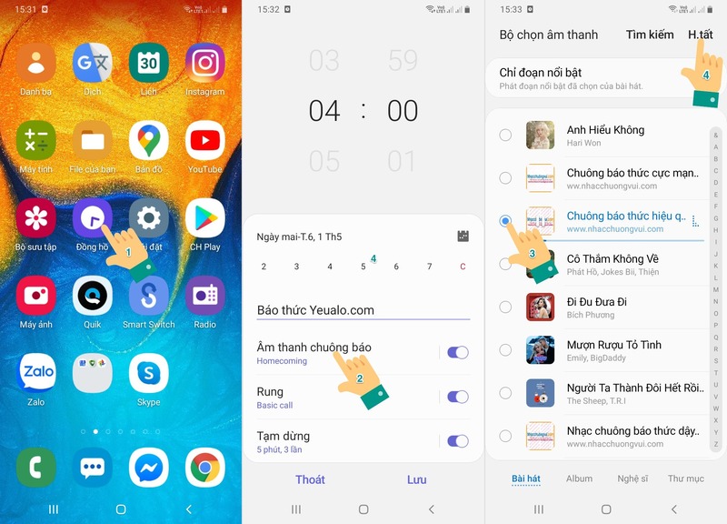 Cách cài nhạc chuông báo thức cho Samsung