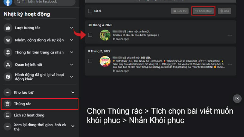 cách khôi phục bài viết đã xóa trên Facebook