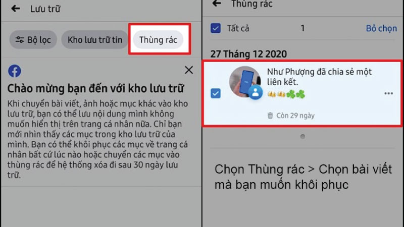 cách khôi phục bài viết đã xóa trên Facebook