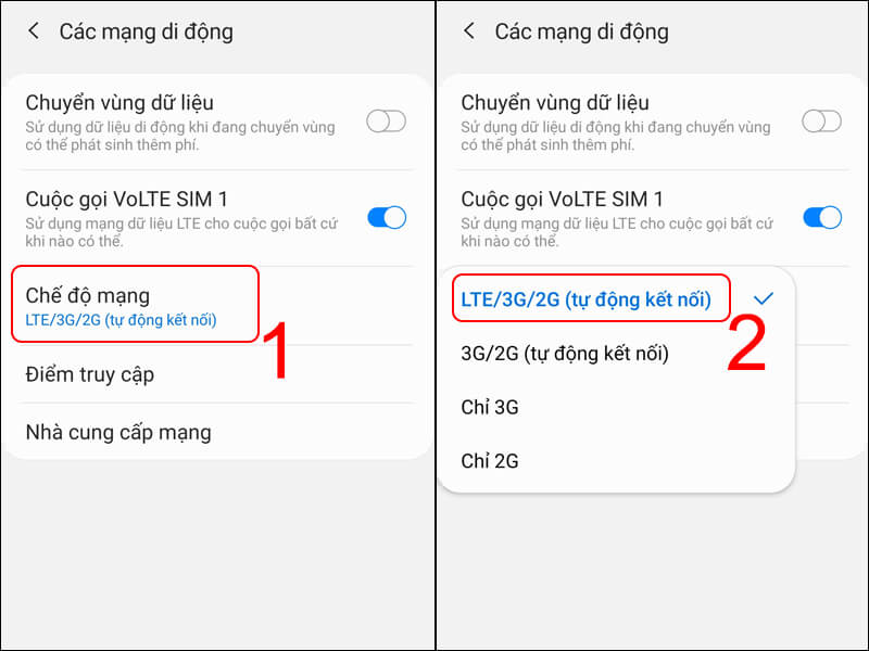 Do chưa bật chế độ sử dụng 4G trên máy