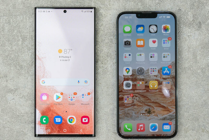 So sánh iphone 13 và samsung s22 Ultra về màn hình