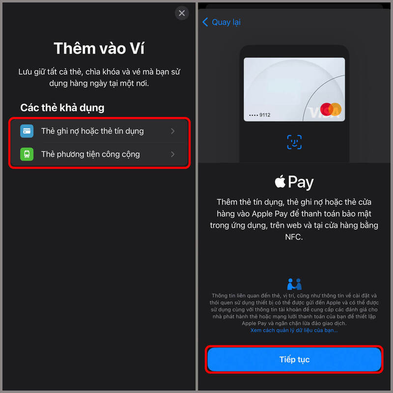 thêm thẻ tín dụng vào Apple Pay