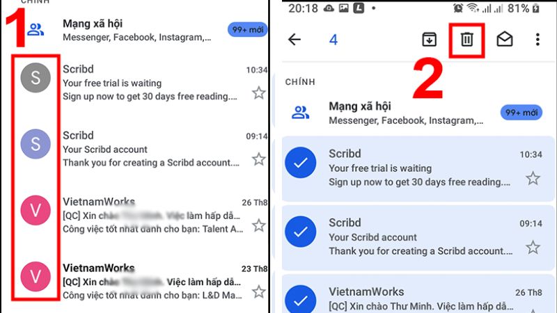 Cách xóa bộ nhớ Gmail trên điện thoại