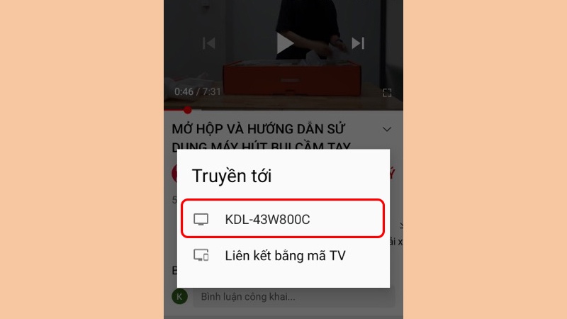 Phát video Youtube từ điện thoại lên tivi thông qua Wifi