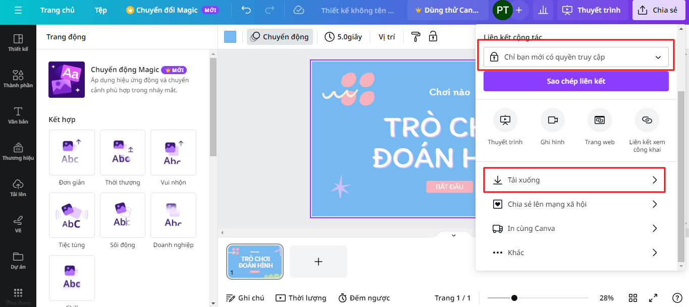 Lưu bản Canva PowerPoint đã hoàn tất