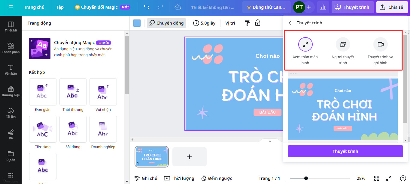 Hướng dẫn trình chiếu bài thuyết trình trên Canva