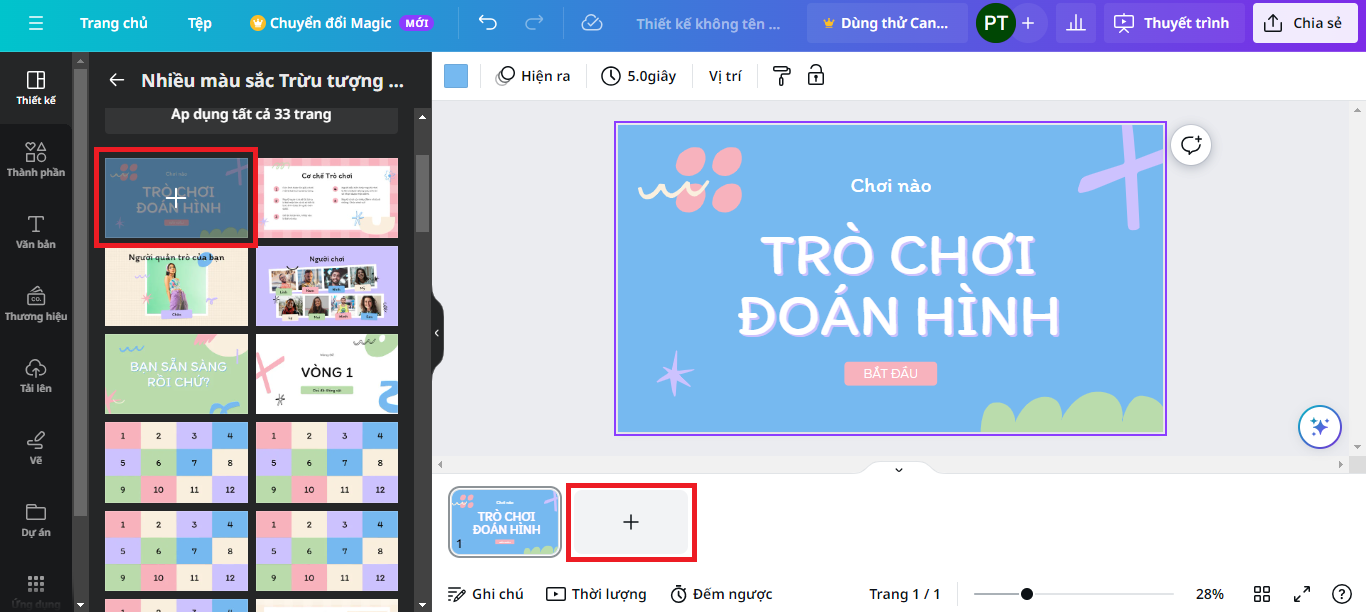 Thêm / Xóa các trang slide trên Canva