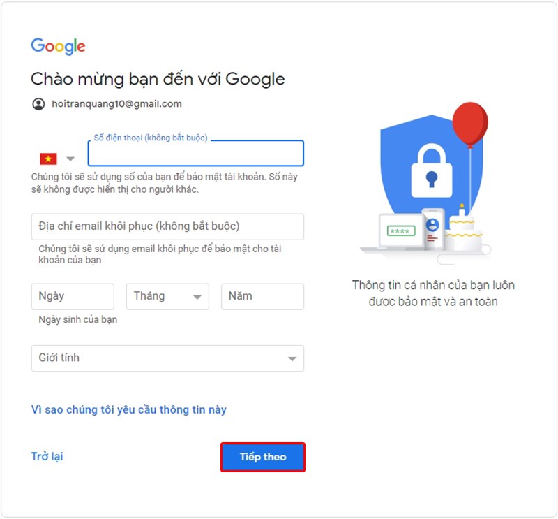 Sử dụng cửa sổ khách để tạo Gmail