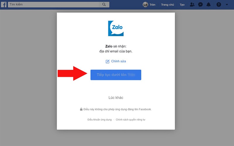 Đăng ký và tạo tài khoản Zalo bằng Facebook 2