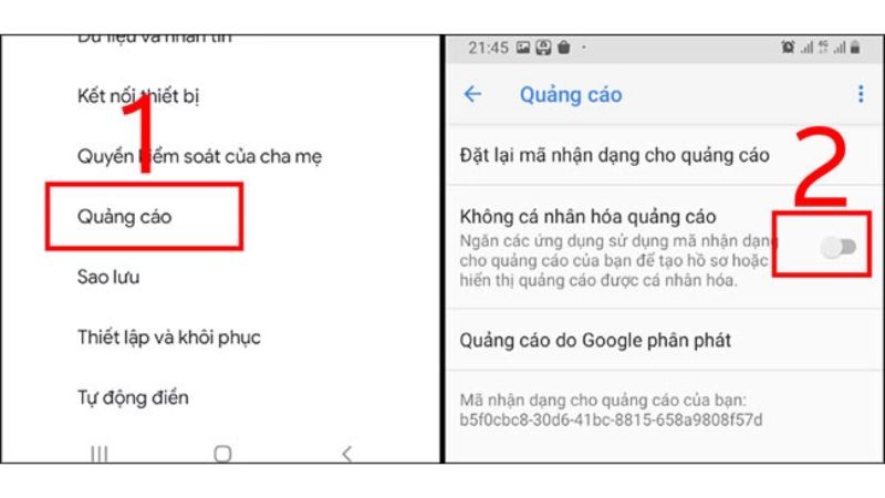 chan quang cao realme trong cai dat