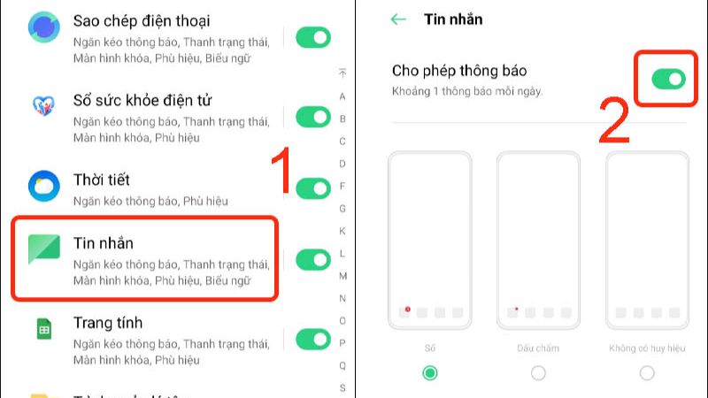 dien thoai oppo khong hien thi thong bao tin nhan