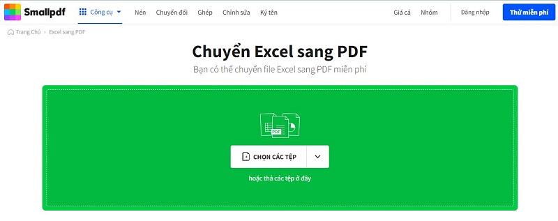 Chuyển file Excel sang PDF từ Smallpdf