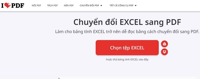 Chuyển file Excel sang PDF từ Ilovepdf