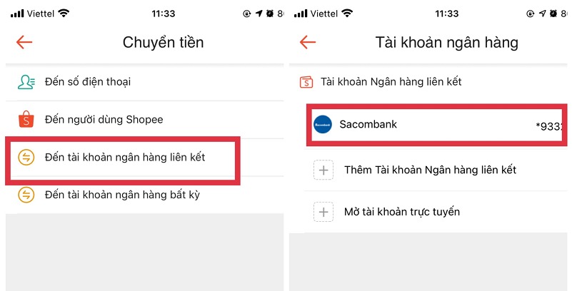 chuyển tiền từ shopee pay về ngân hàng