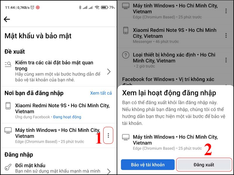đăng xuất tài khoản Facebook trên thiết bị khác