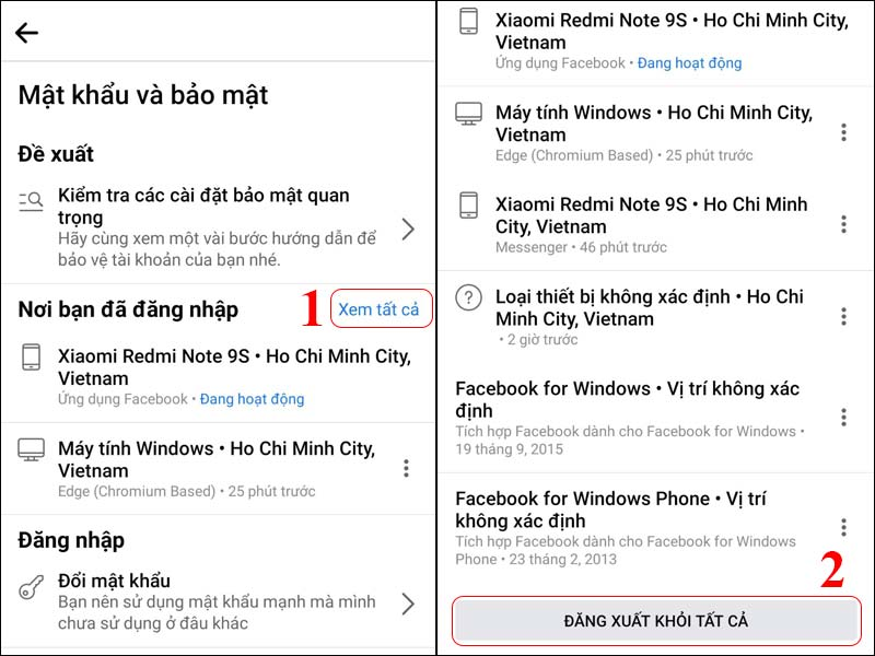 đăng xuất tài khoản Facebook trên thiết bị khác