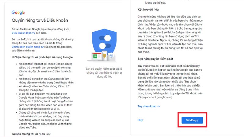 dong y cac dieu khoan cua google