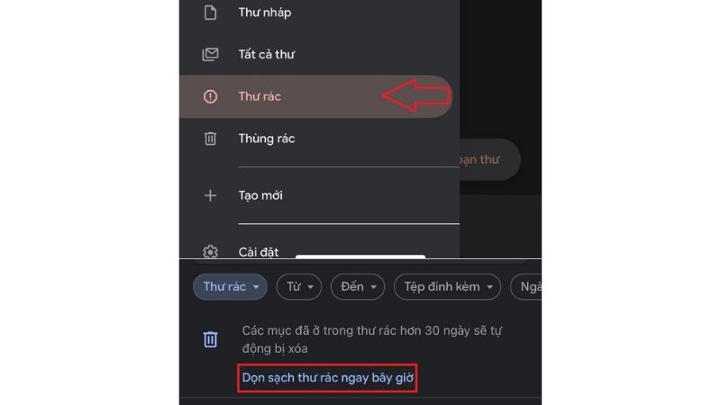 hộp thư spam trong gmail trên điện thoại