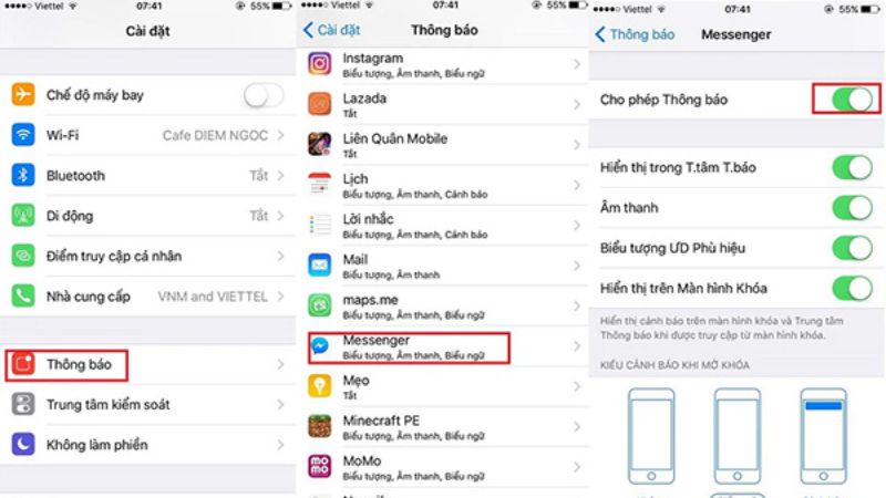 bat thong bao ung dung messenger