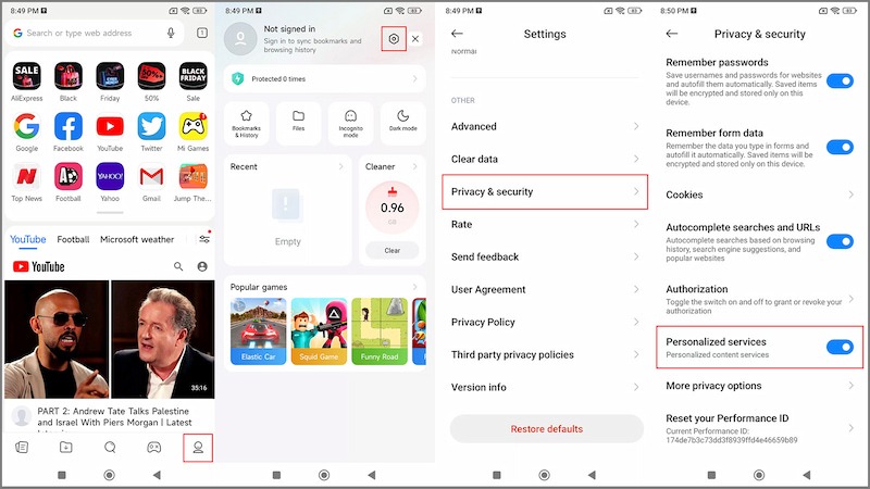 Tắt quảng cáo trong Mi Browser