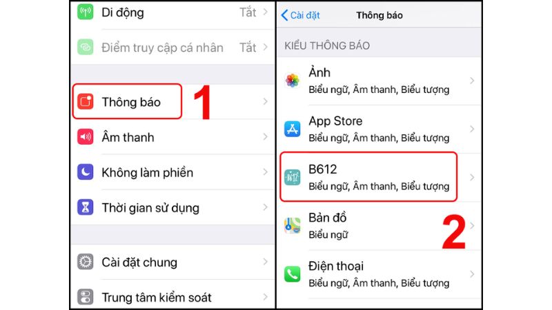 tắt thông báo ứng dụng trên iphone