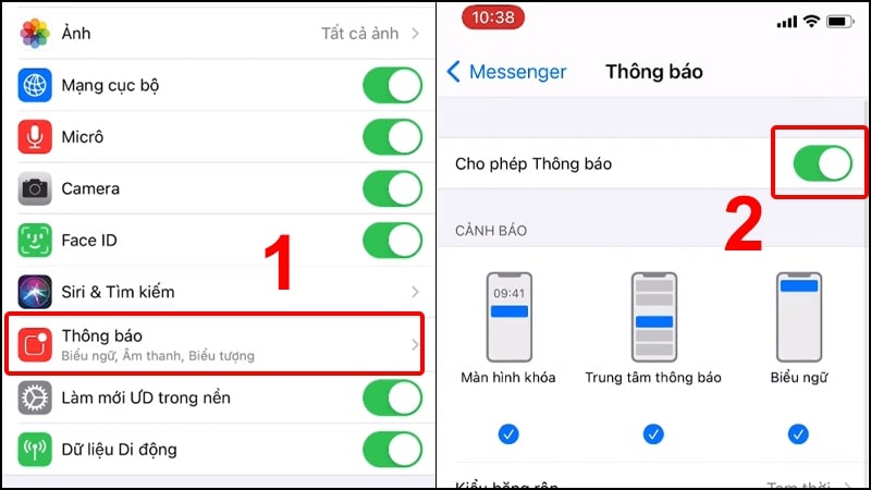 Cài đặt lại thông báo mới