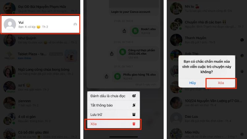 xóa nhiều tin nhắn messenger trên iphone