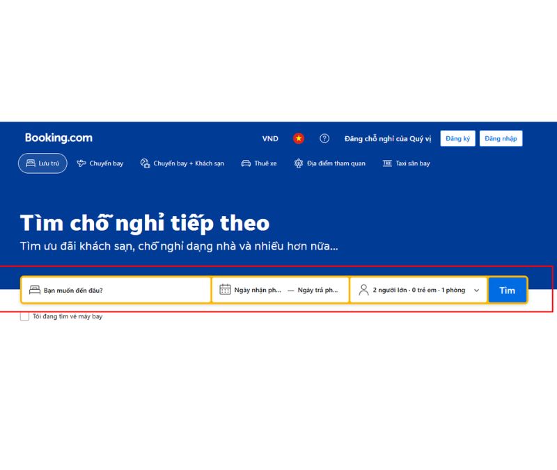 Tìm nhà nghỉ gần đây thông qua booking.com