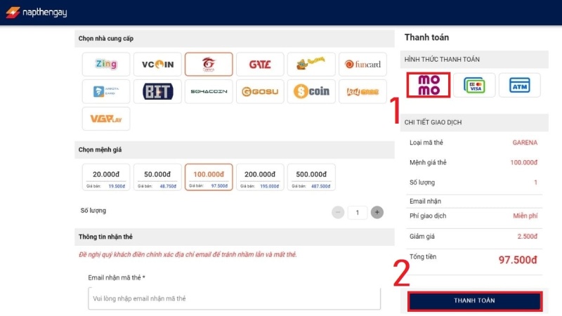 Cách nạp thẻ game Garena bằng Momo 2