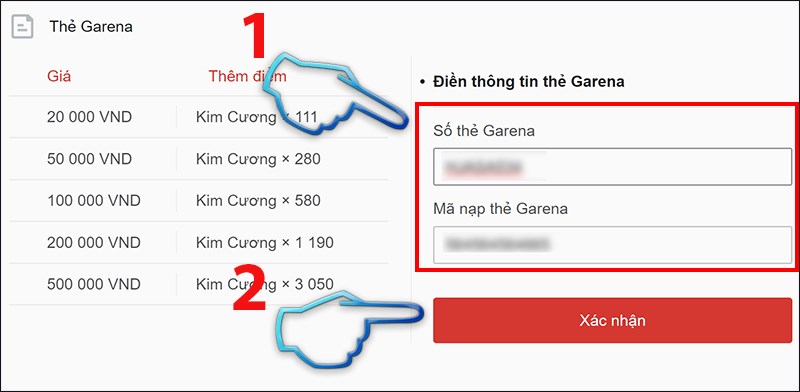 Nạp thẻ Garena qua website