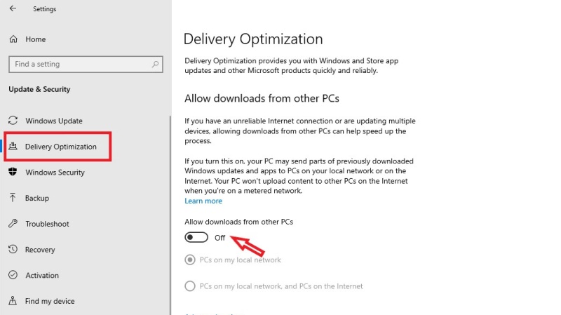 Tắt tính năng Windows Delivery Optimization