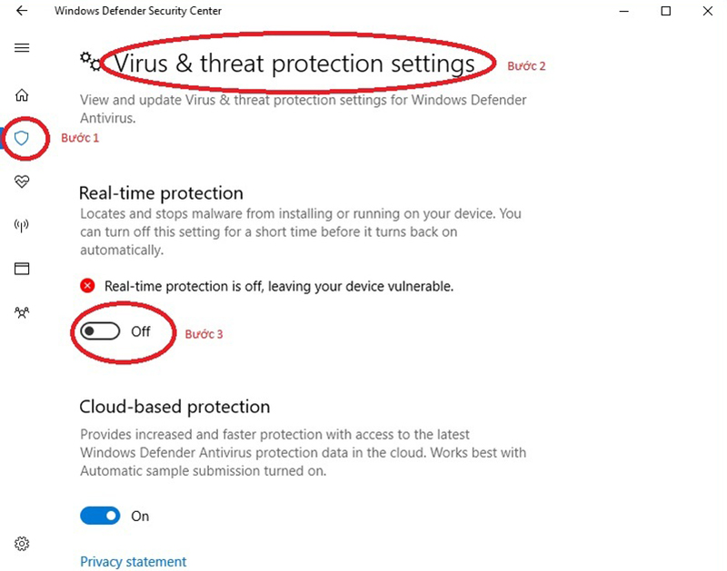 tắt phần mềm diệt Virus Win 10