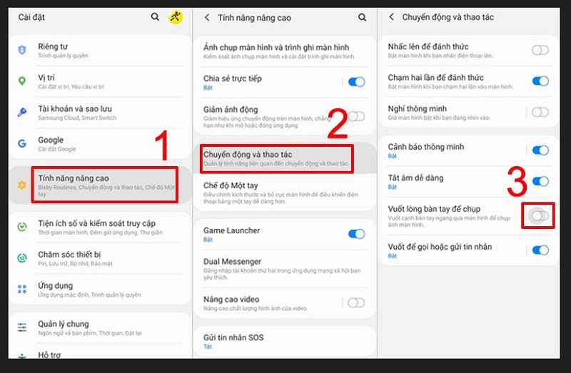 Cách chụp màn hình Samsung bằng cách vuốt lòng bàn tay