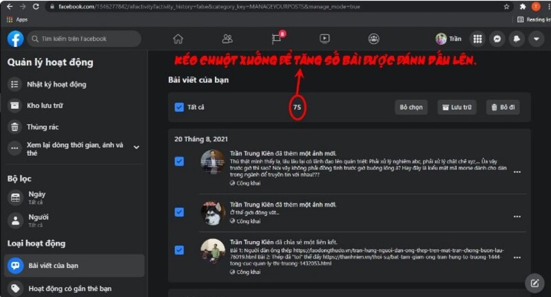 Cách xóa tất cả bài viết trên facebook bằng máy tính