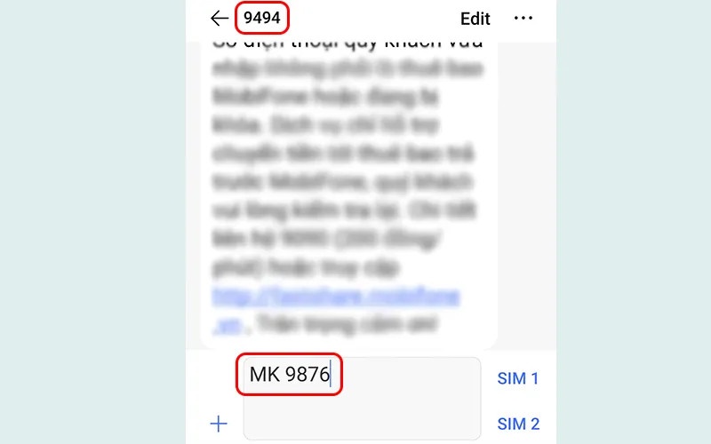 Cách bắn tiền Mobi 9494 thông qua SMS