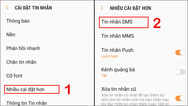 cách cài đặt tin nhắn SMS cho Samsung